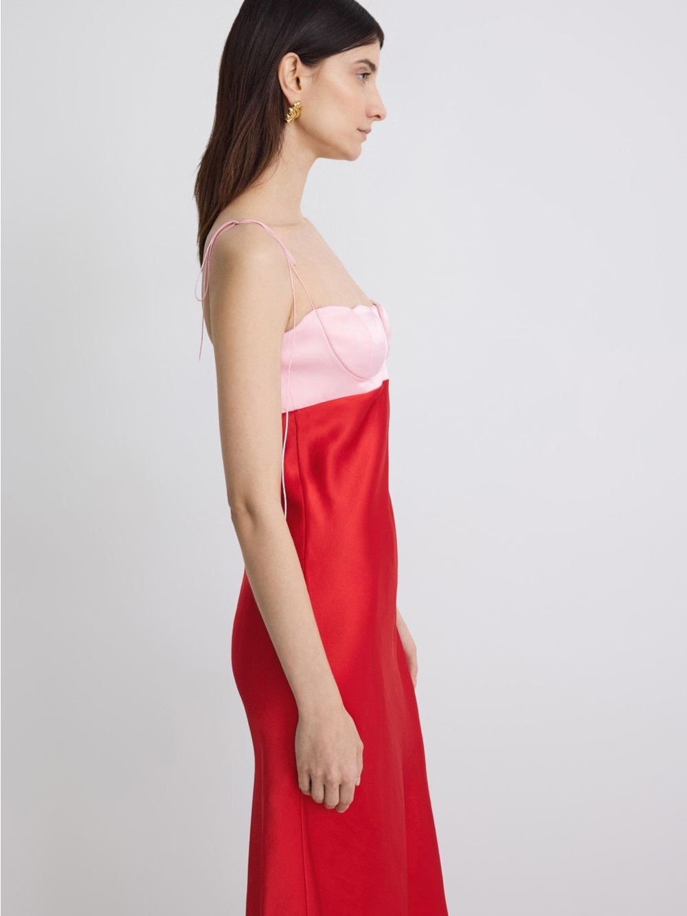 Two-Tone Pink & Red Slip Dress with Bust Detail - Picture 2 of 8